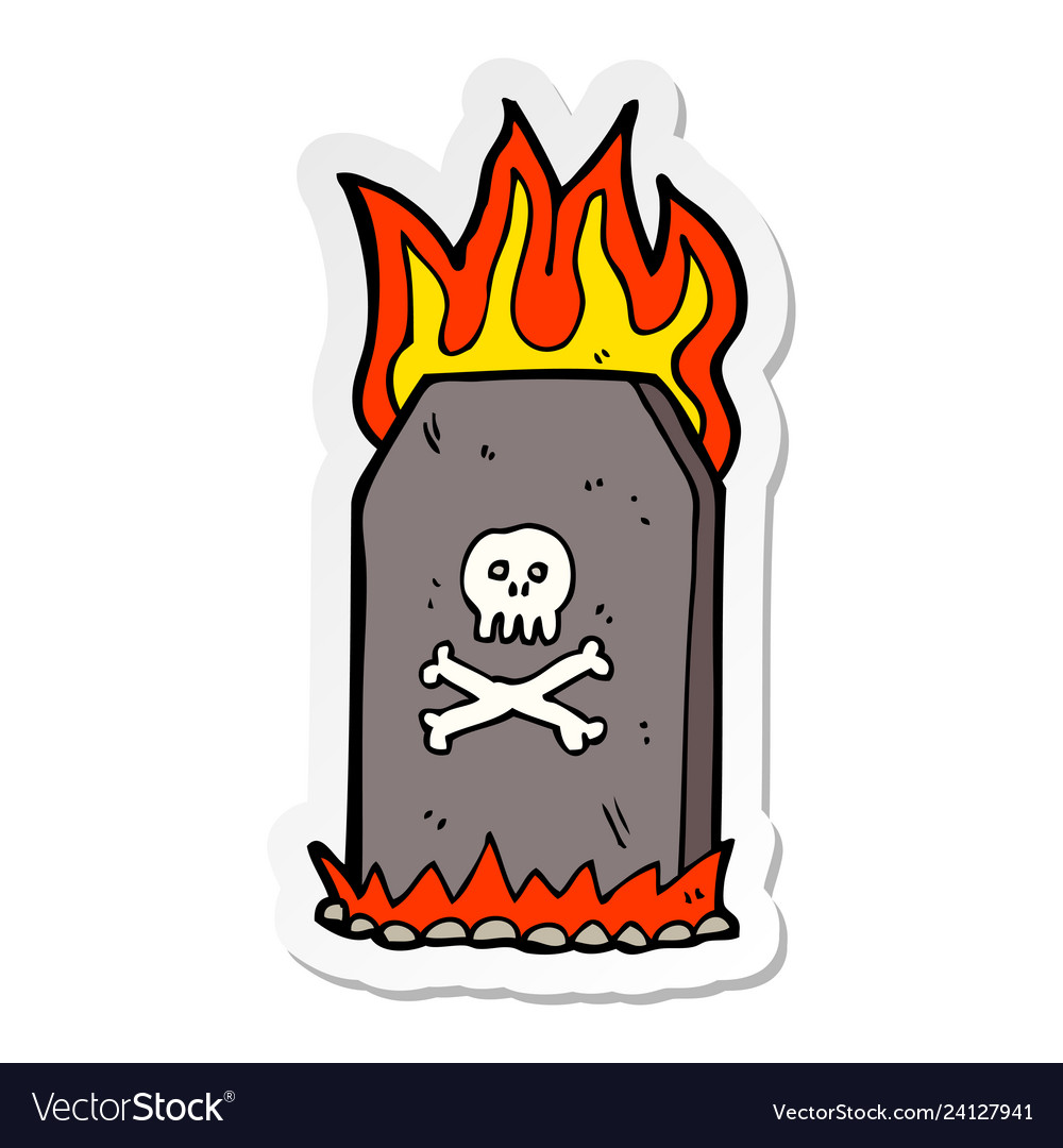 Sticker of a cartoon spooky grave