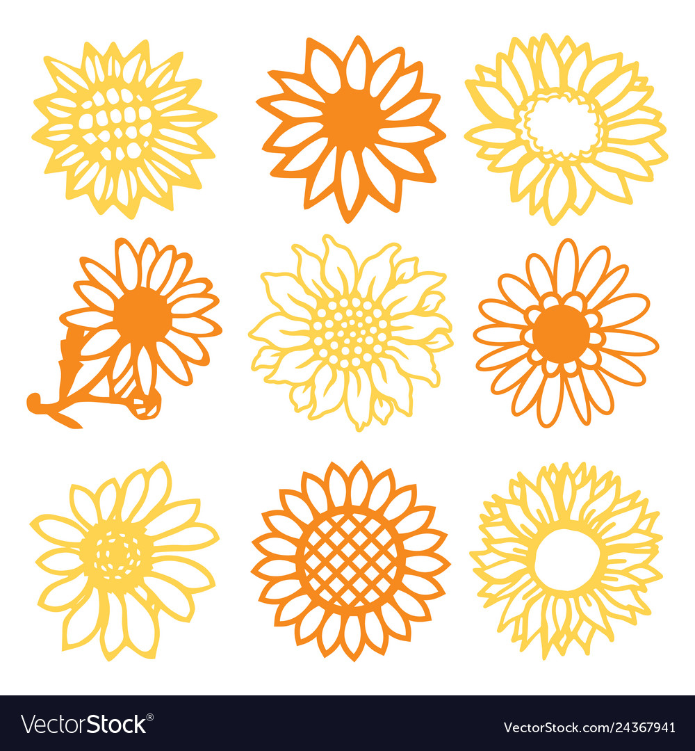 Vintage paper cut sunflowers daisies flowers set