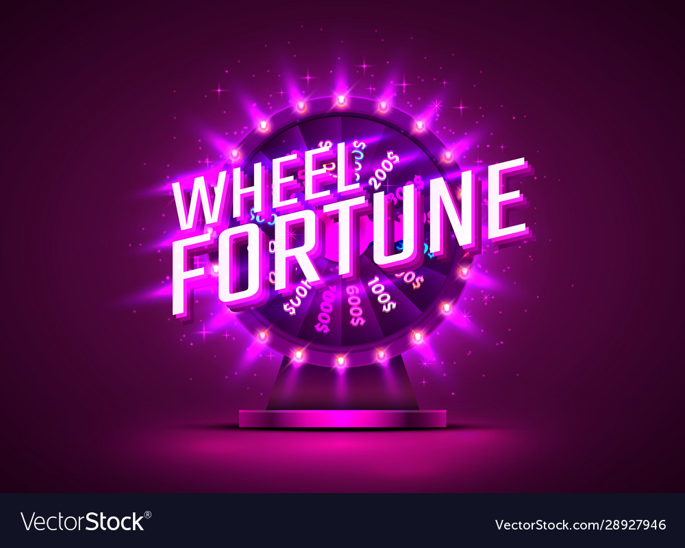 Casino neon colorful fortune wheel purple