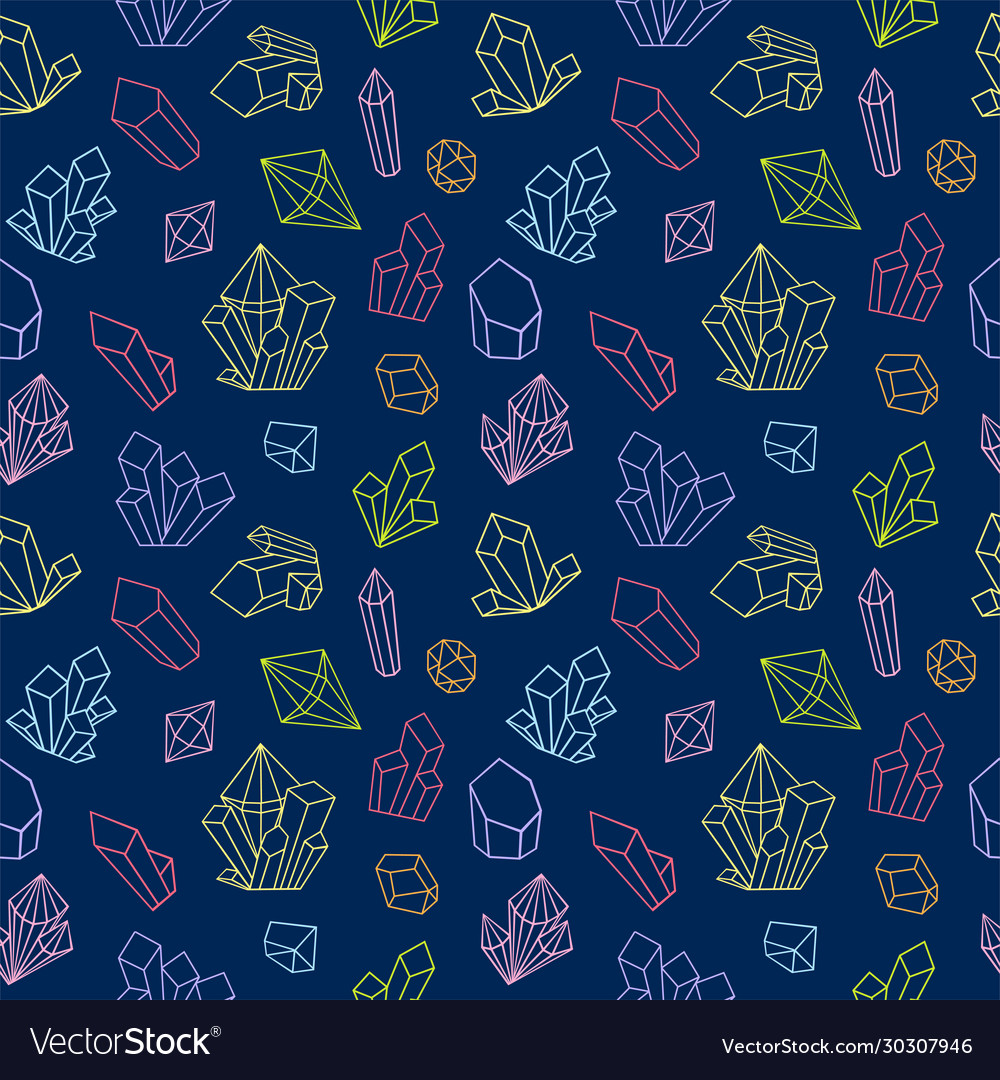 Crystal seamless pattern with line gemstone icons Vector Image Crystal seamless pattern with line gemstone icons