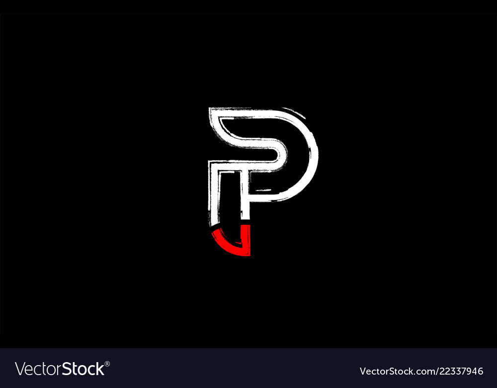 Grunge White Red Black Alphabet Letter P Logo Vector Image