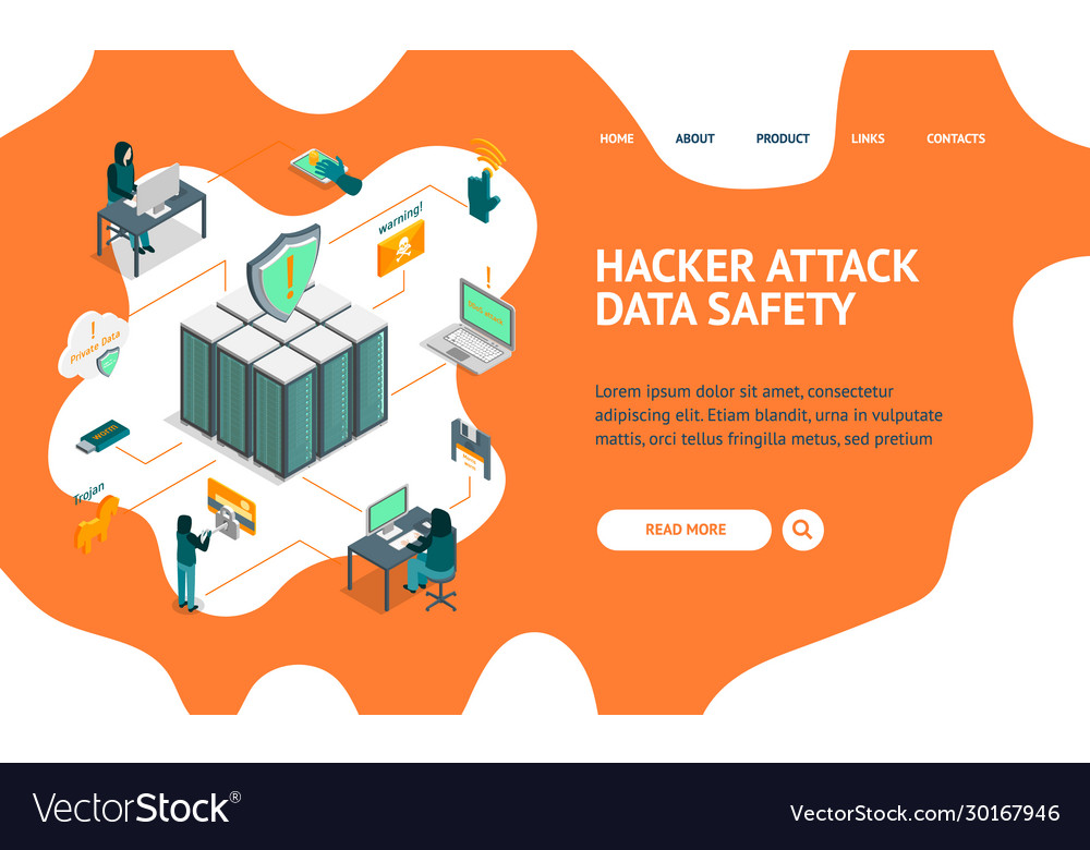 Hacker Angriff Konzept Landing Web Seite 3d vector image Hacker Angriff Konzept Landing Web Seite 3d