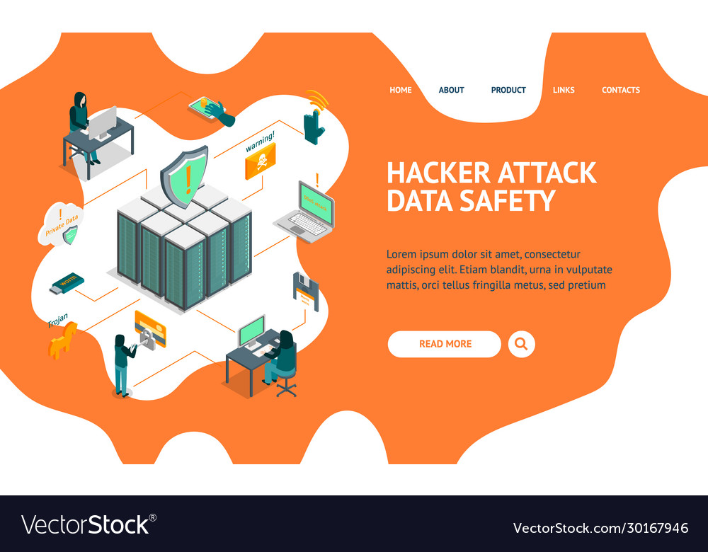 Hacker attack concept landing web page 3d