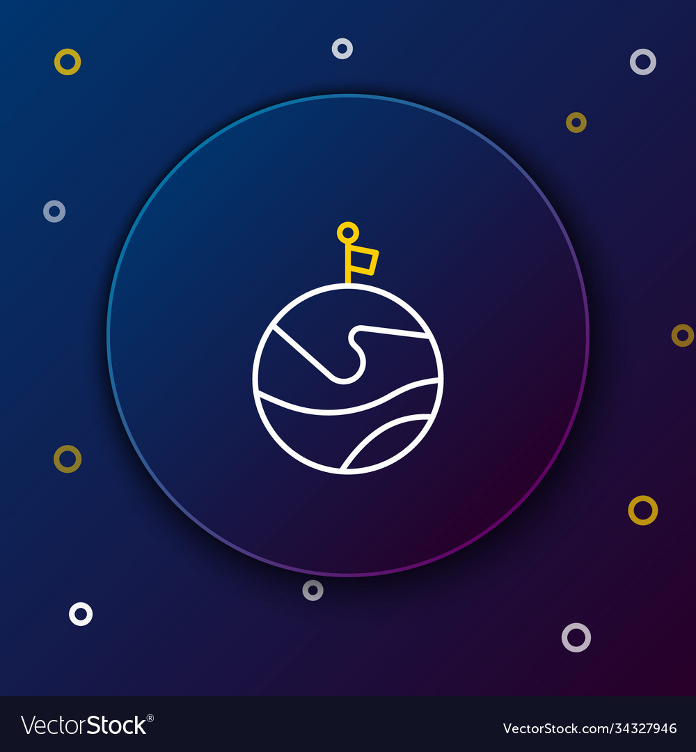 Line moon with flag icon isolated on blue