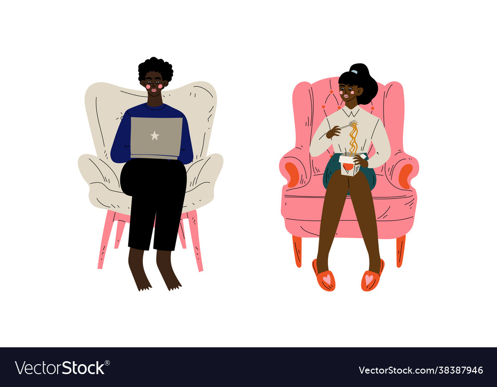 Man and woman character sitting at home