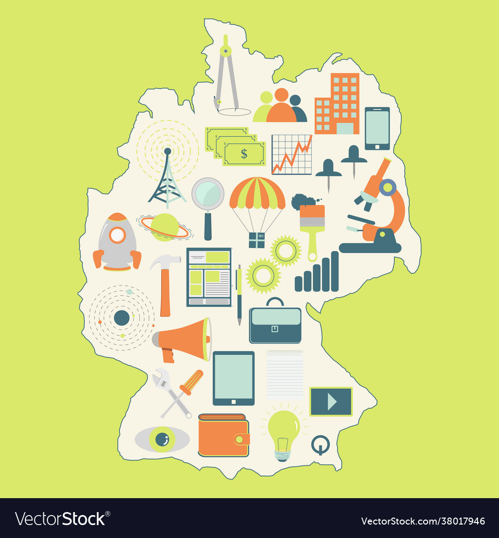 Map germany with technology icons