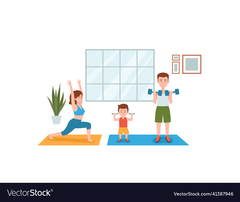 Mutter Vater und Kind machen Sportübungen vector image Mutter Vater und Kind machen Sportübungen