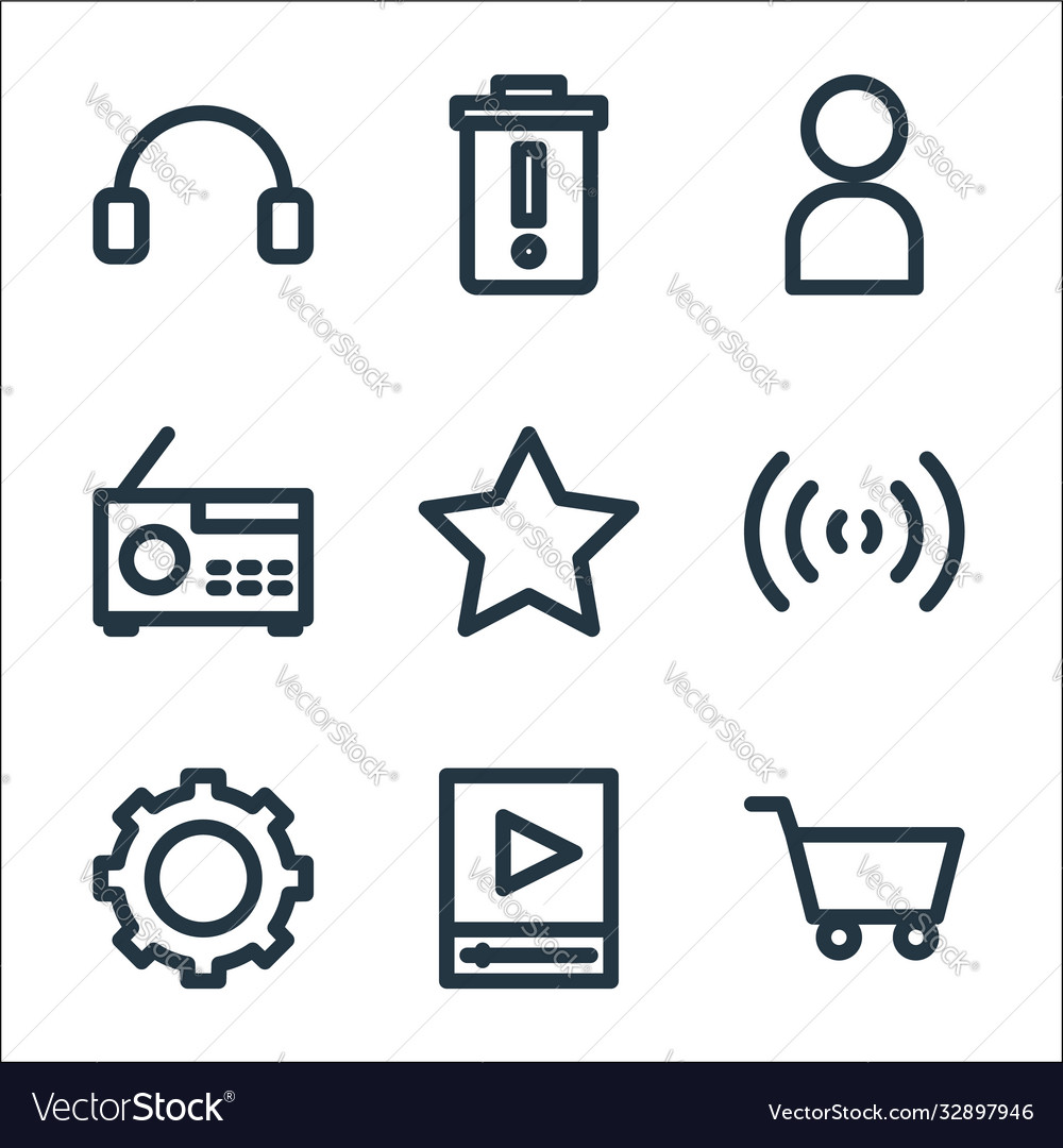 Multimedia line icons linear set quality vector image Multimedia line icons linear set quality
