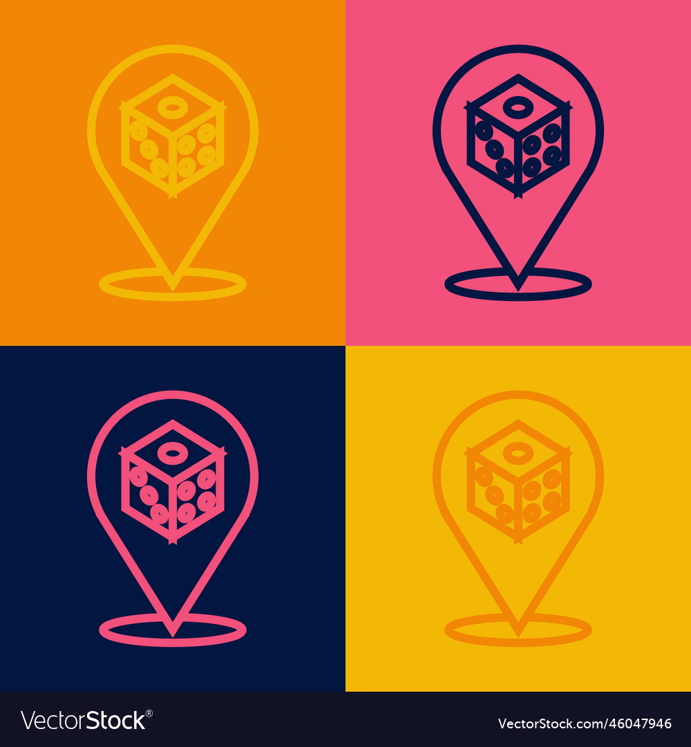 Pop art line game dice icon isolated on color