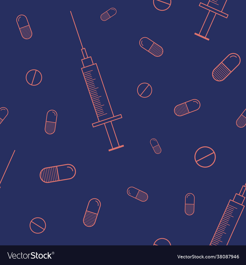 Seamless pattern with red outline pills tablets vector image Seamless pattern with red outline pills tablets