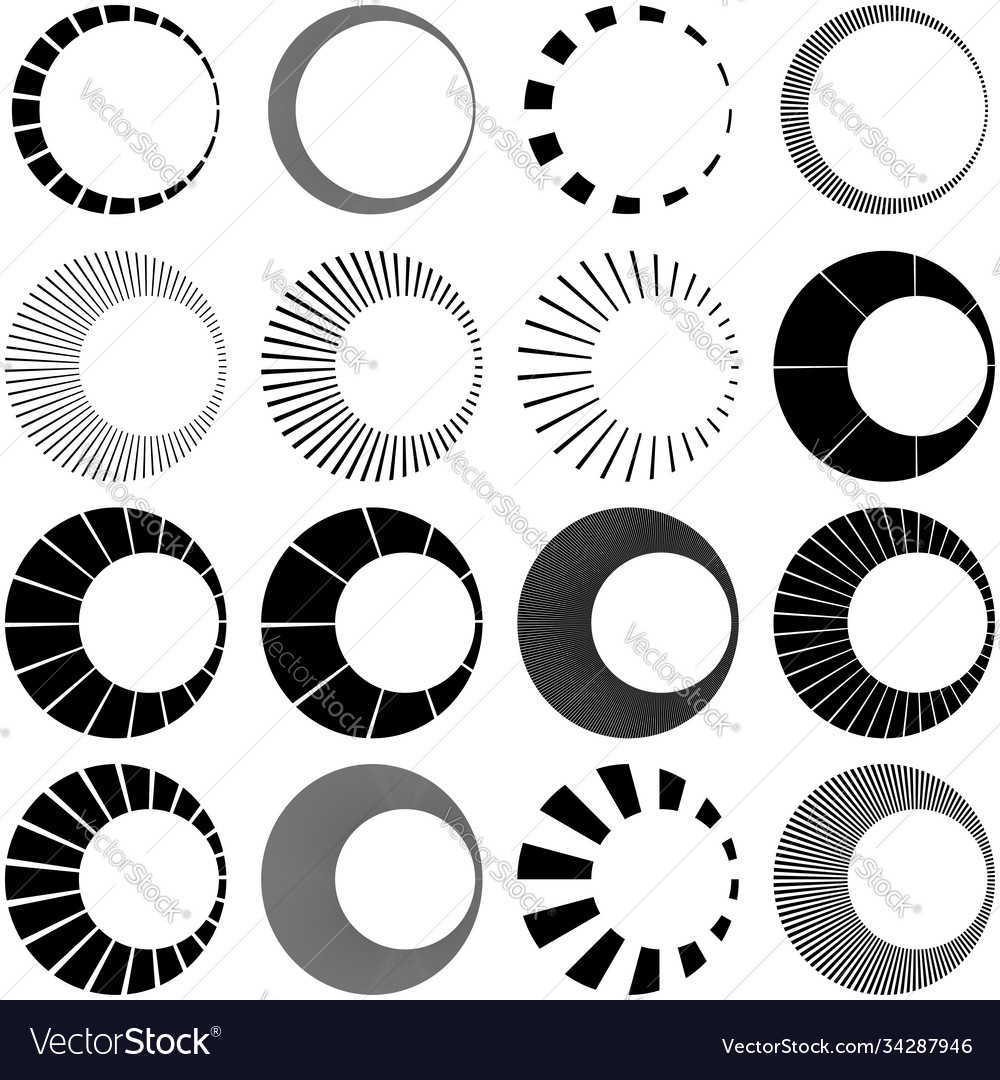 Set circular radial radiating lines beams rays