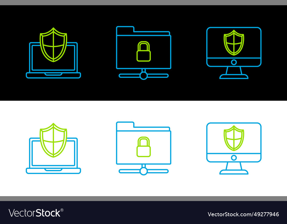Set line computer monitor and shield laptop vector image Set line computer monitor and shield laptop
