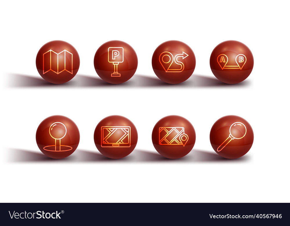 Set line folded map push pin route location vector image Set line folded map push pin route location