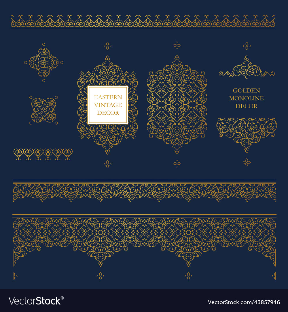 Set of line art frames borders vignette