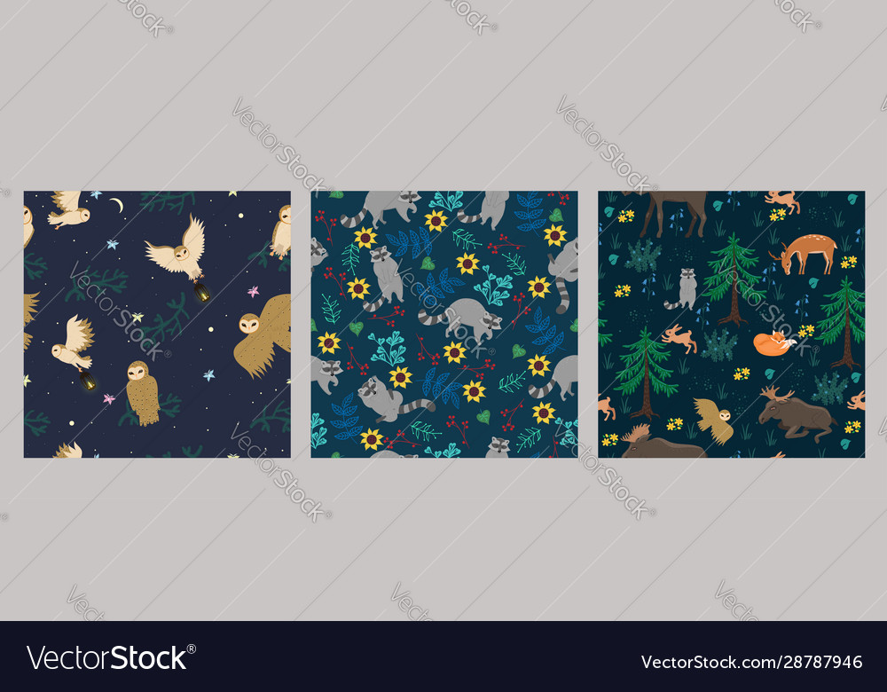 Set seamless patterns with animals vector image Set seamless patterns with animals
