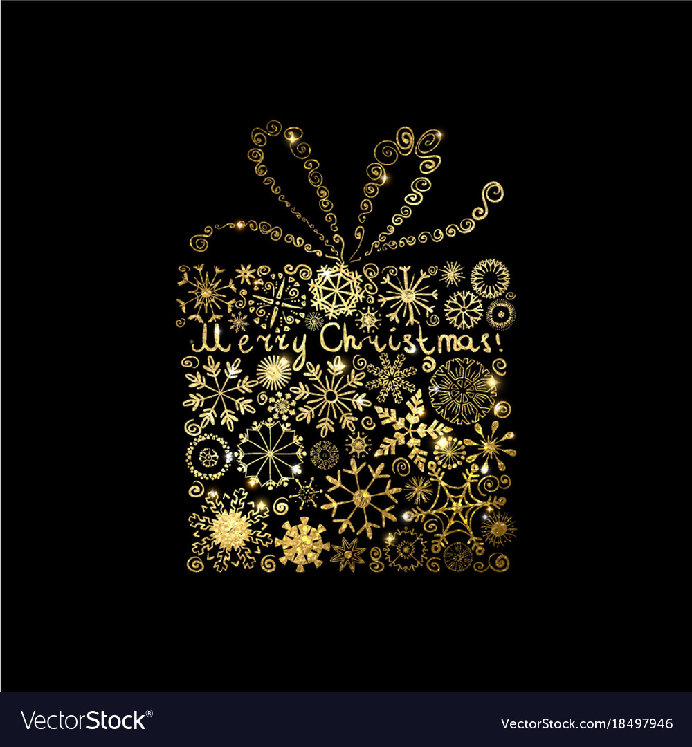 Shining gold texture gift on black Royalty Free Vector Image