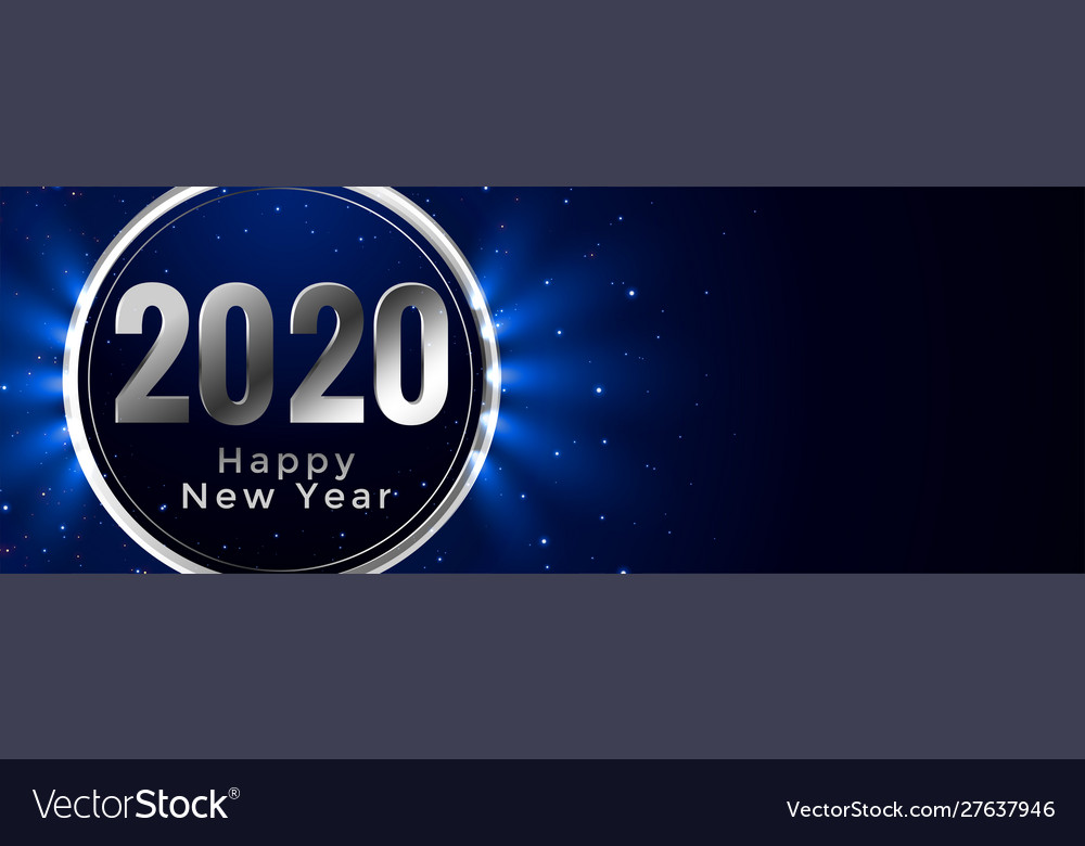 Stylish happy new year 2020 glowing blue banner Vector Image