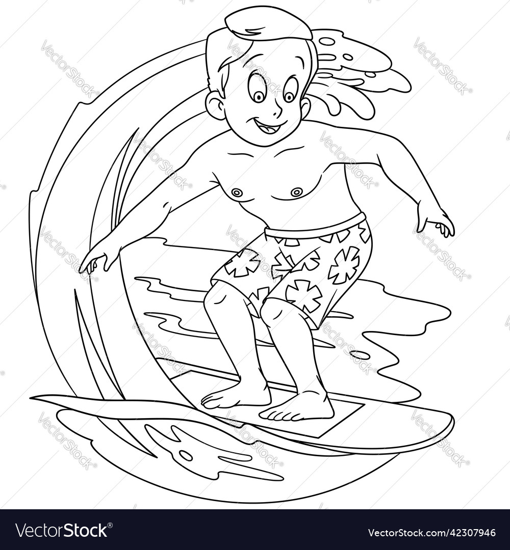 Surfer coloring page for kids Royalty Free Vector Image