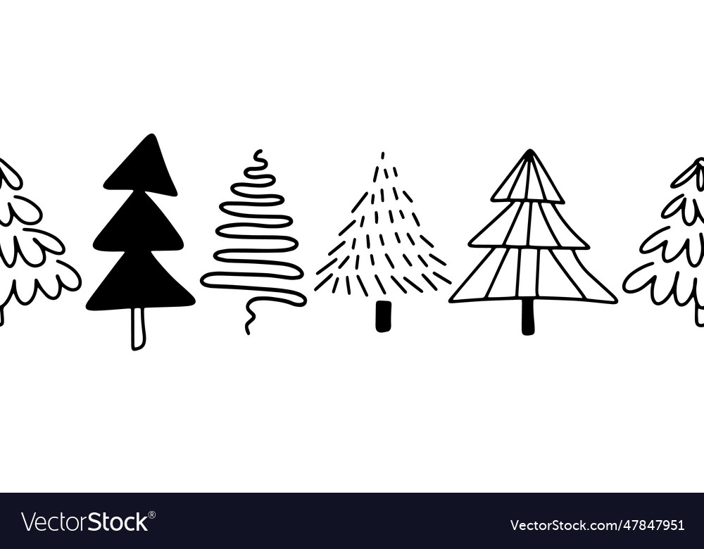 Christmas trees border seamless pattern