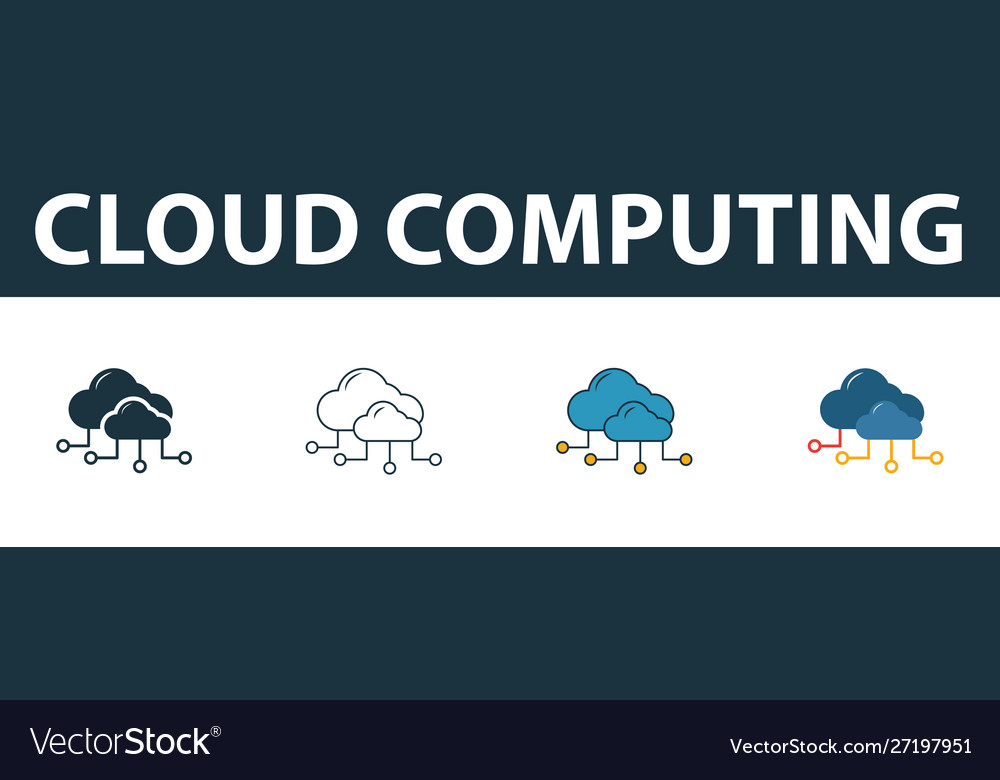 Cloud computing icon set four simple symbols