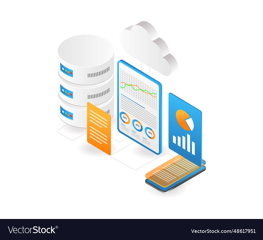 Data server performance analysis database vector image Data server performance analysis database