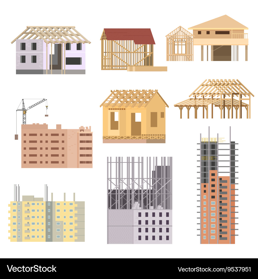 Flat building under construction Royalty Free Vector Image