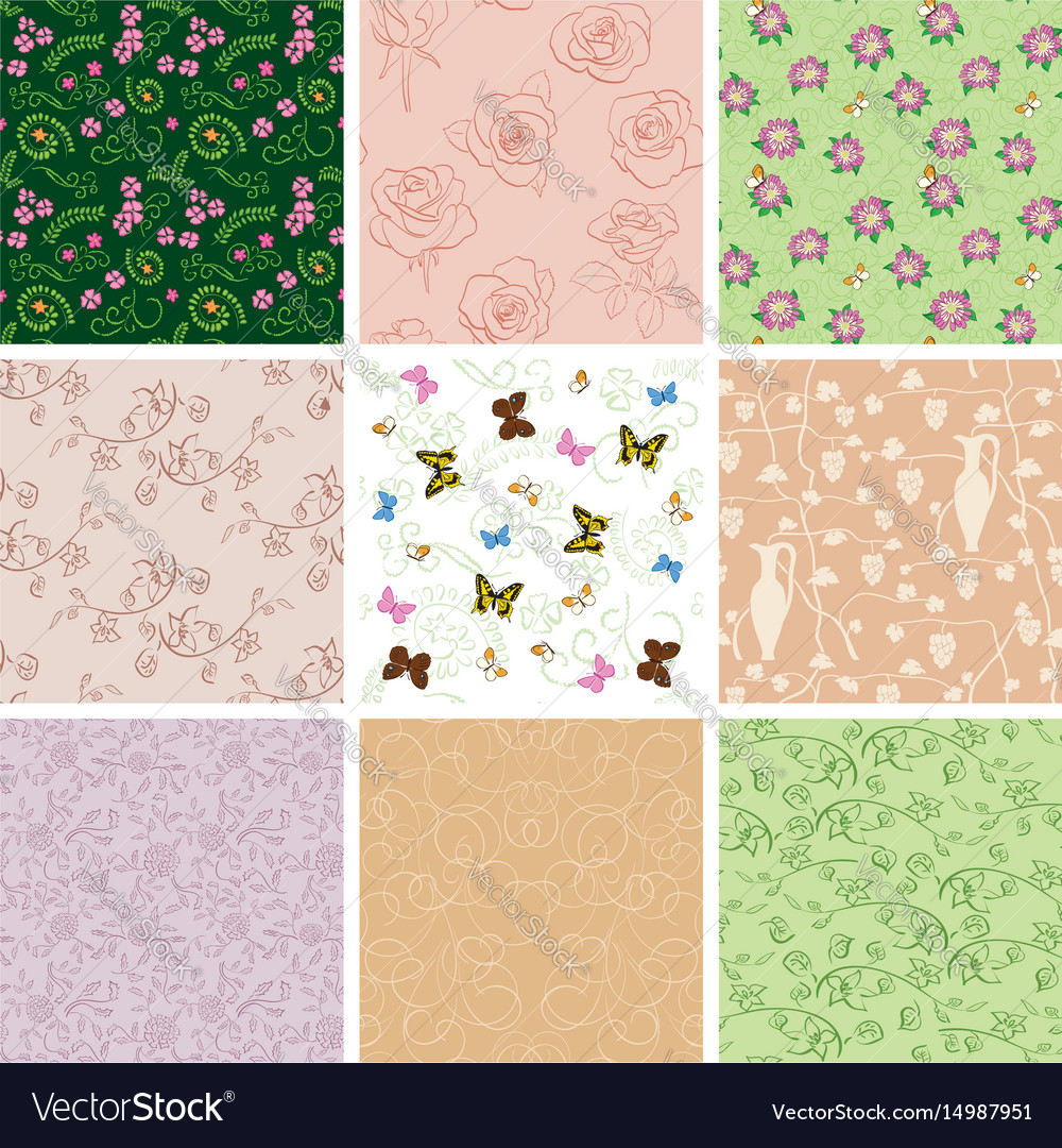 Floral backgrounds with flowers and butterflies