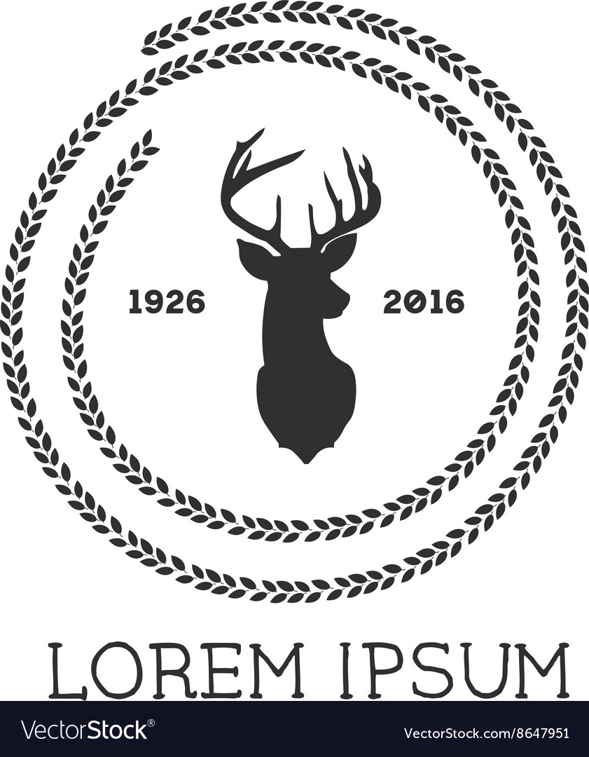 Hipster logo with silhouette of deer and twigs