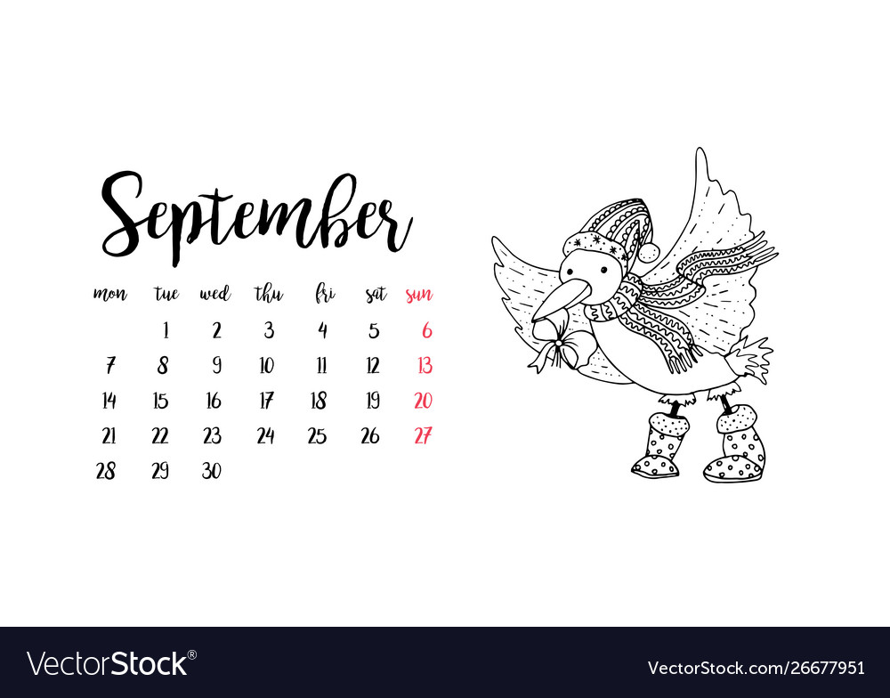 Monthly desk calendar template for month september
