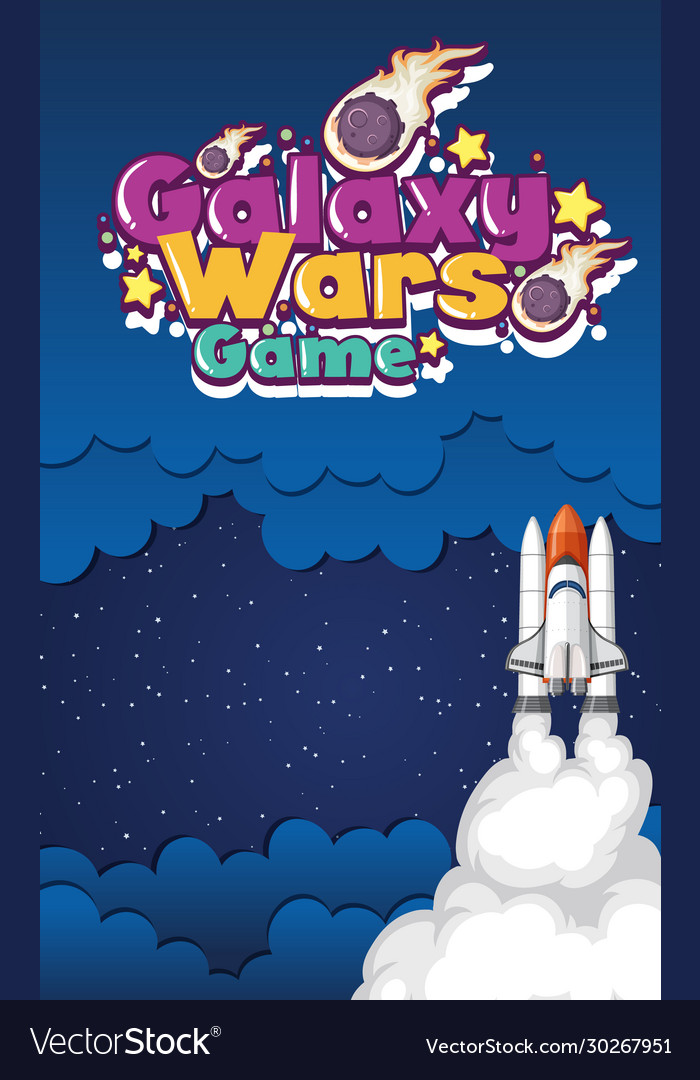 Poster design with spaceship flying in space