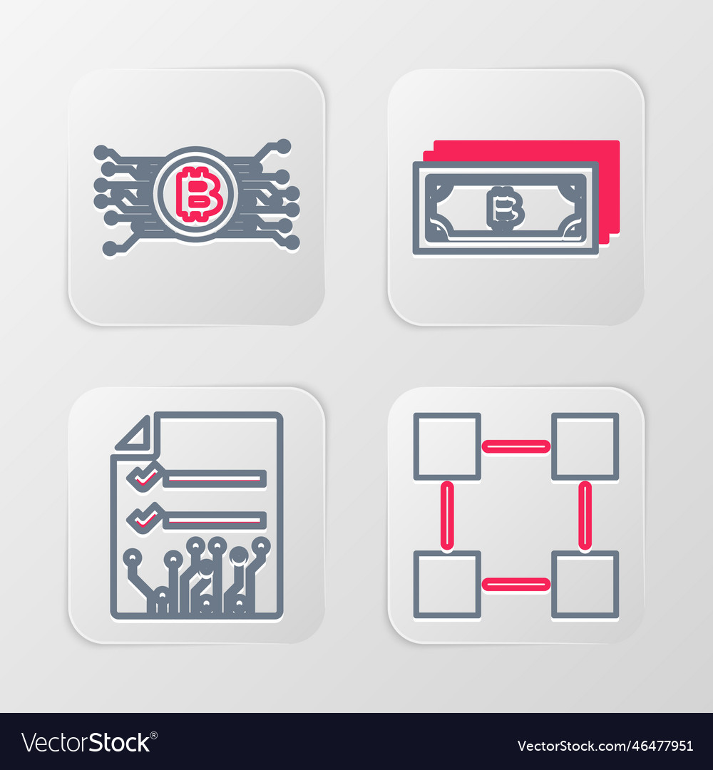 Set line blockchain technology smart contract vector image Set line blockchain technology smart contract