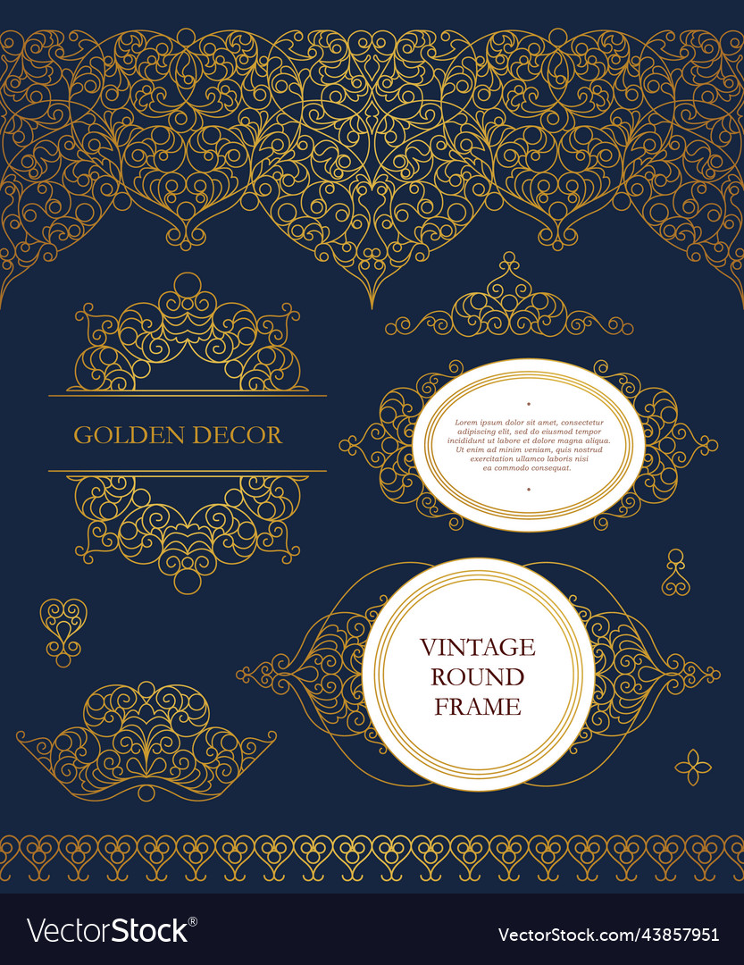 Set of line art frames borders vignette vector image Set of line art frames borders vignette