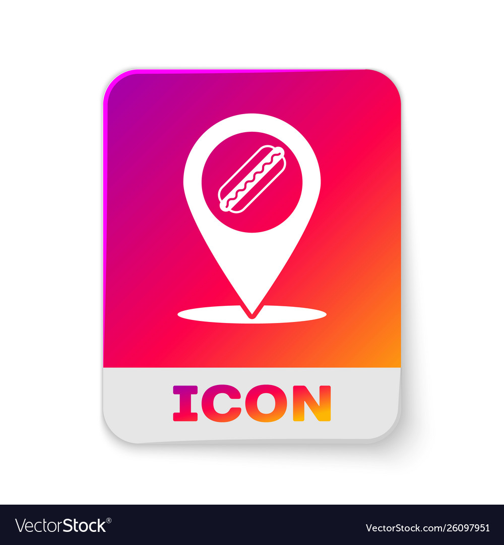 White map pointer with fast food hotdog icon