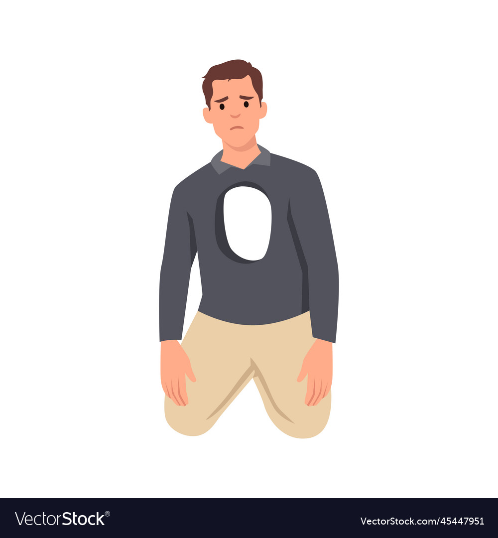 Young lonely man with empty hole in chest Vector Image
