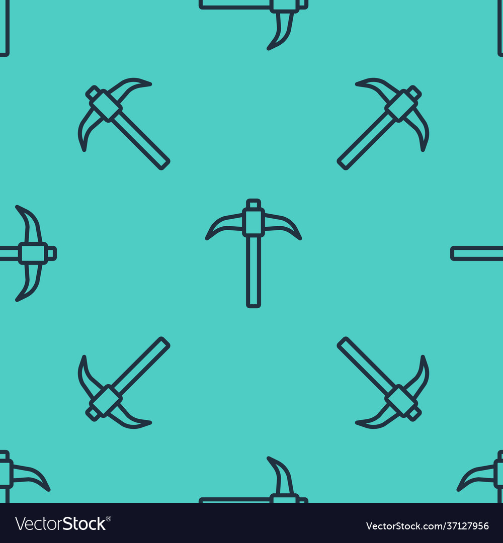 Black line pickaxe icon isolated seamless pattern Vector Image Black line pickaxe icon isolated seamless pattern