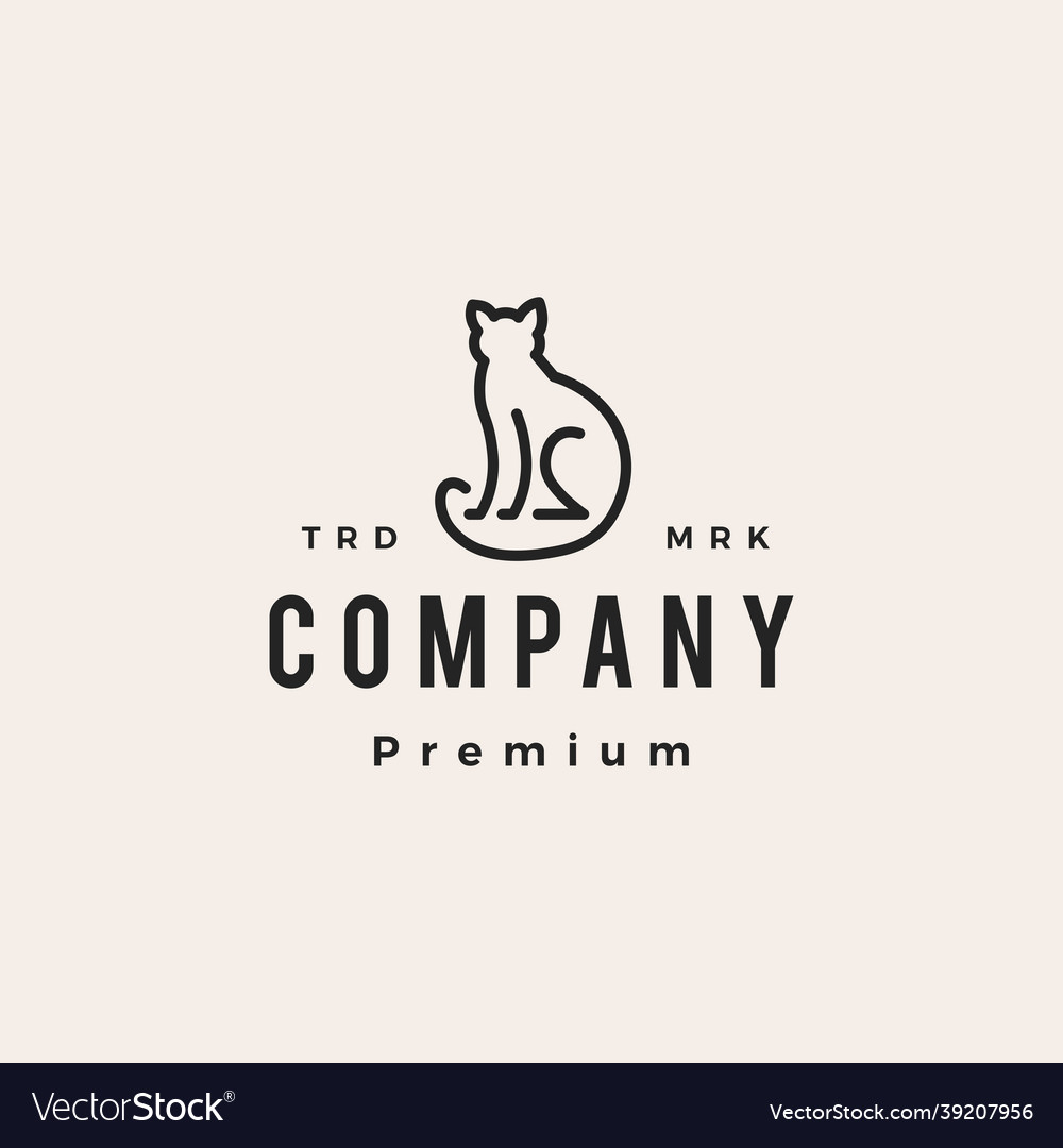 Cat outline monoline hipster vintage logo icon Vector Image