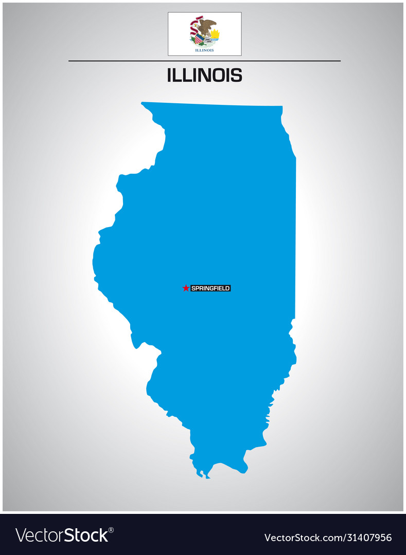 Illinois Map with Flag - Simple Outline