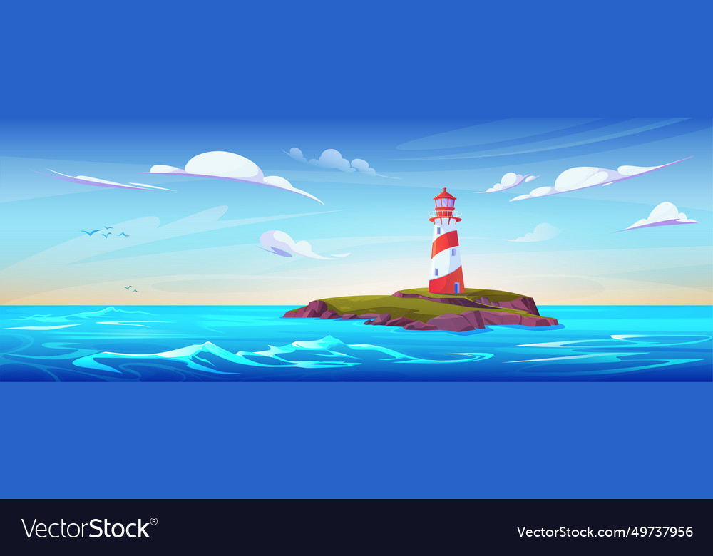 Lighthouse building on sea island Royalty Free Vector Image