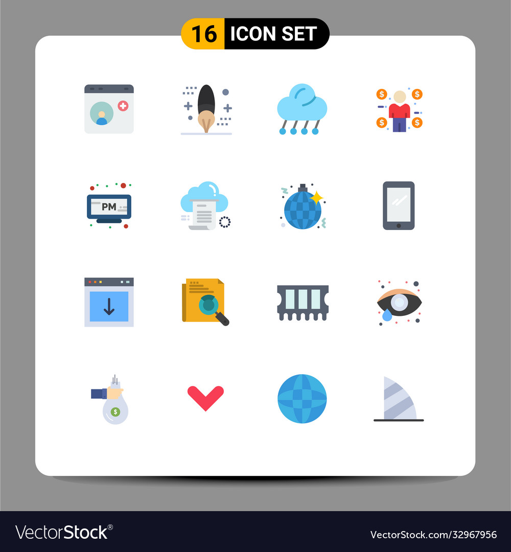 Mobile interface flat color set 16 pictograms