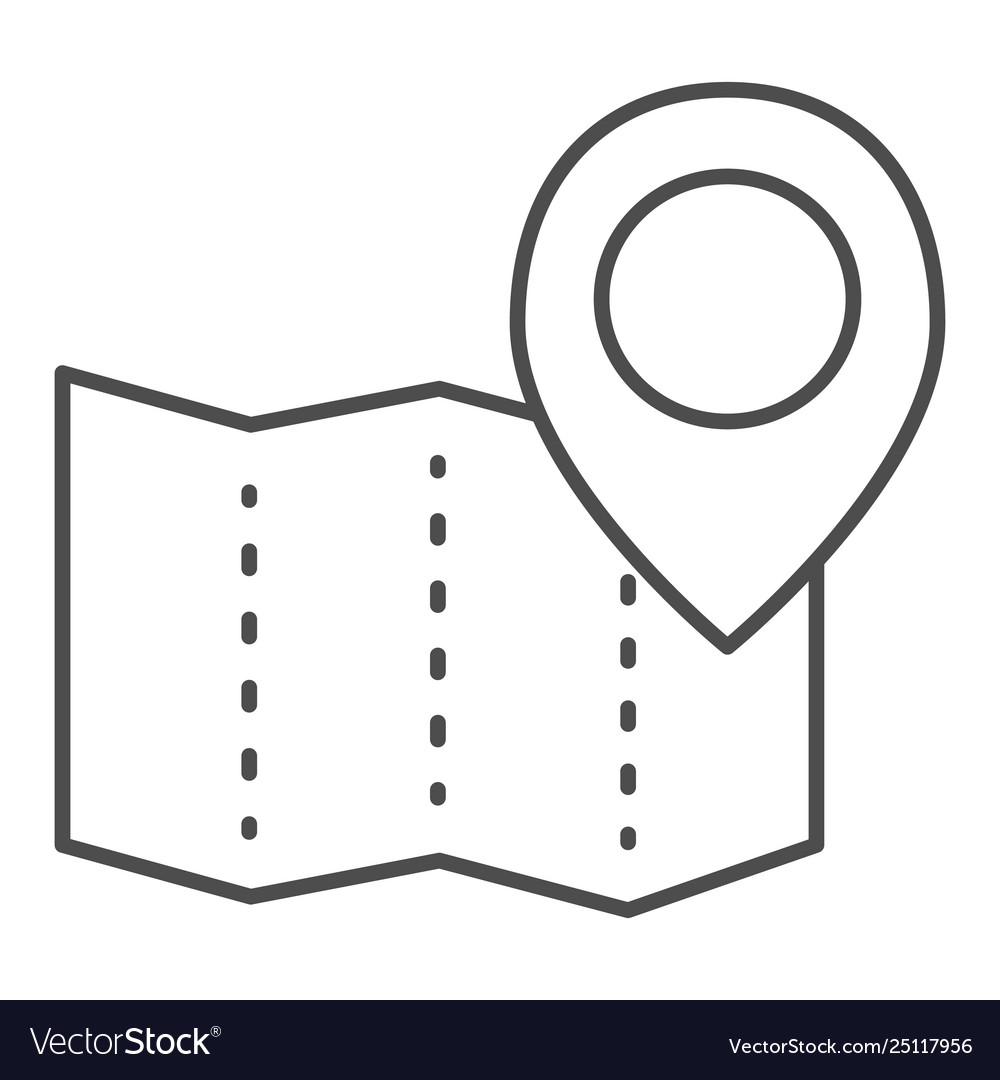 Paper map with pin thin line icon location vector image Paper map with pin thin line icon location
