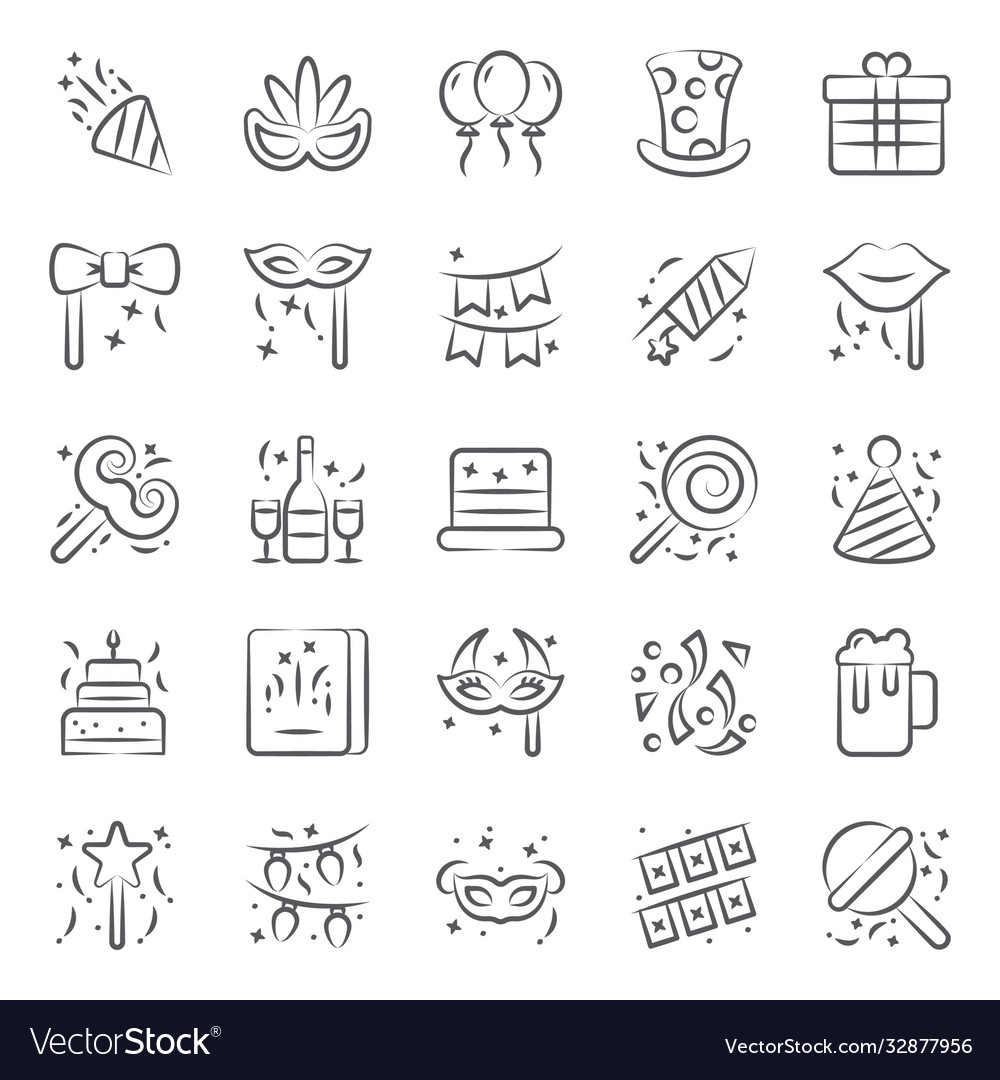 Party und Feier doodle line icons pack