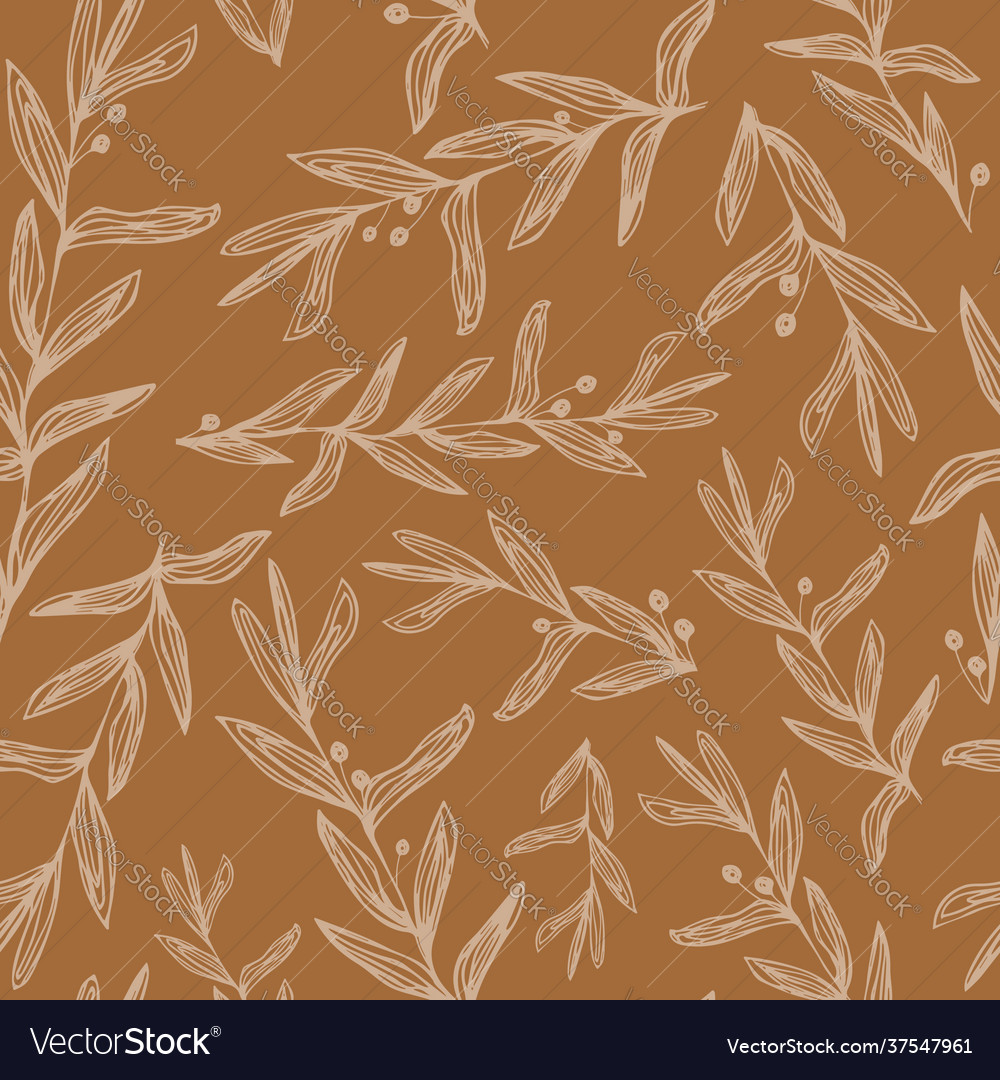 Abstract botanical seamless pattern with line art