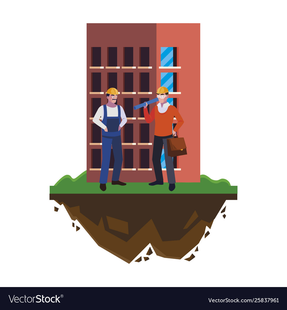 Architect builder with constructor workers Vector Image Architect builder with constructor workers