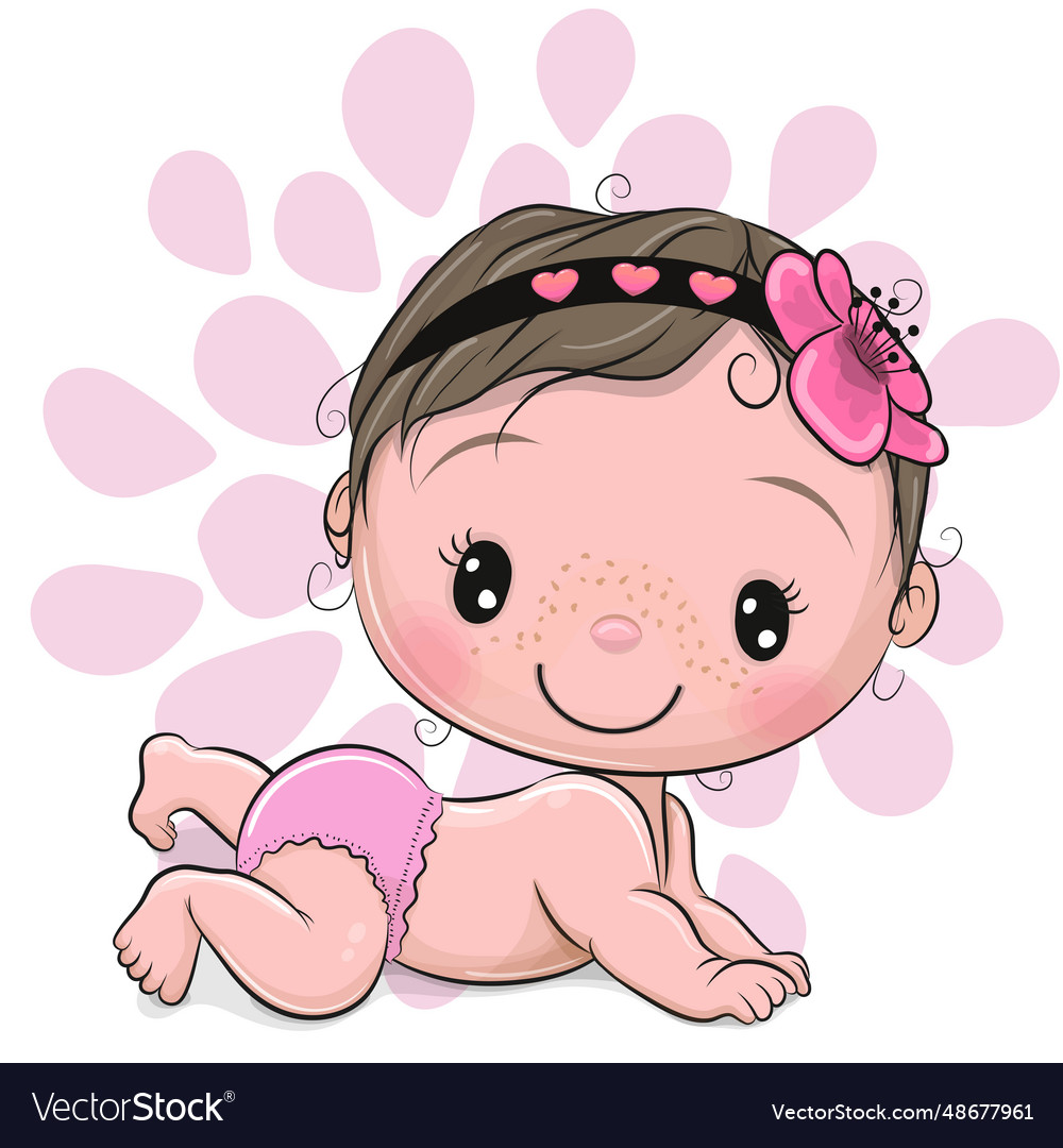 Cartoon baby girl isolated on a flower background Vector Image