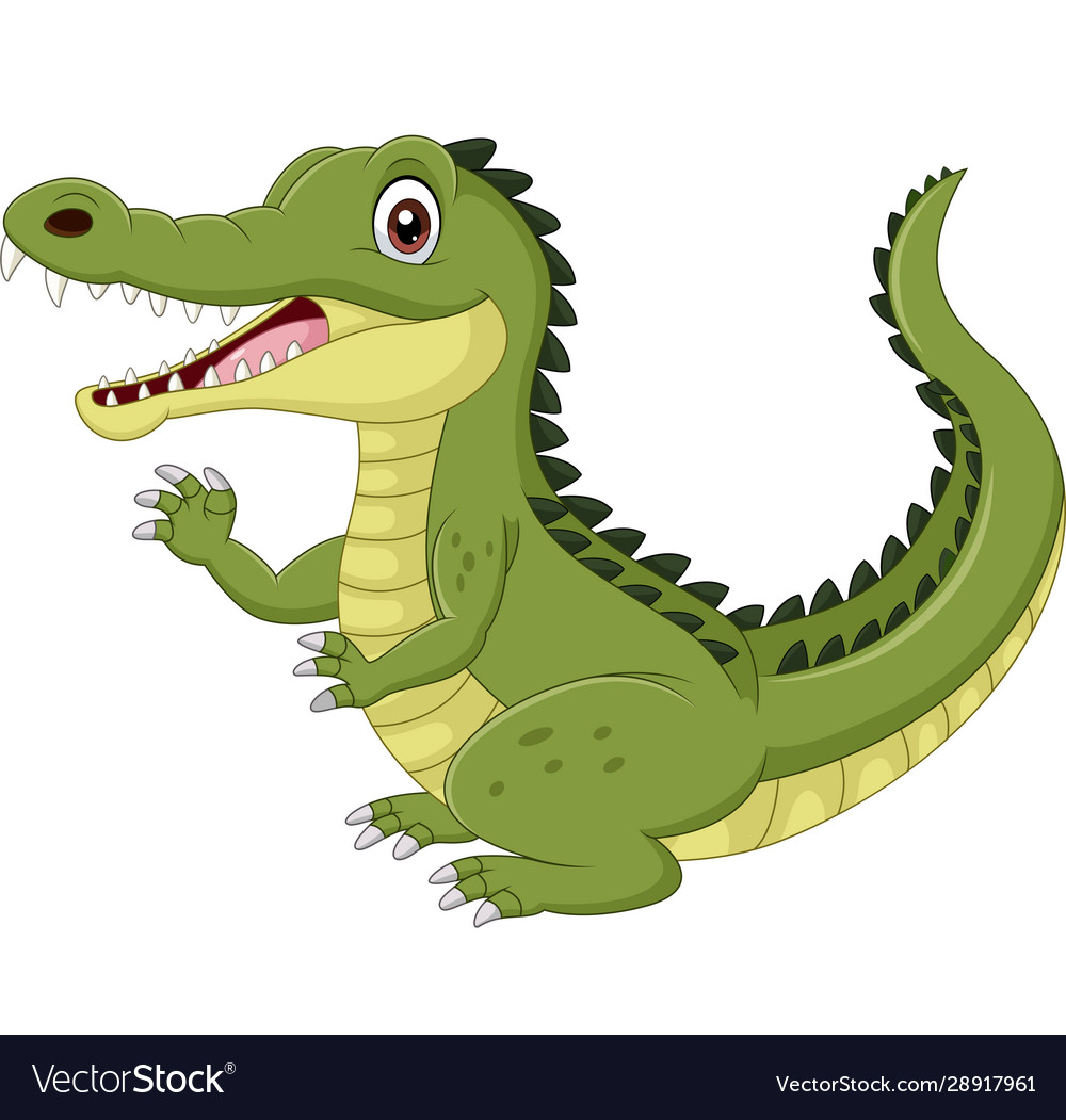 Cartoon funny crocodile waving hand isolated