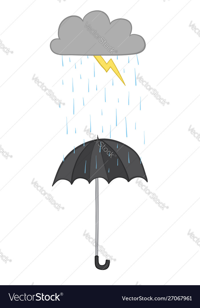 Cloud lightning raining and umbrella hand drawn Vector Image