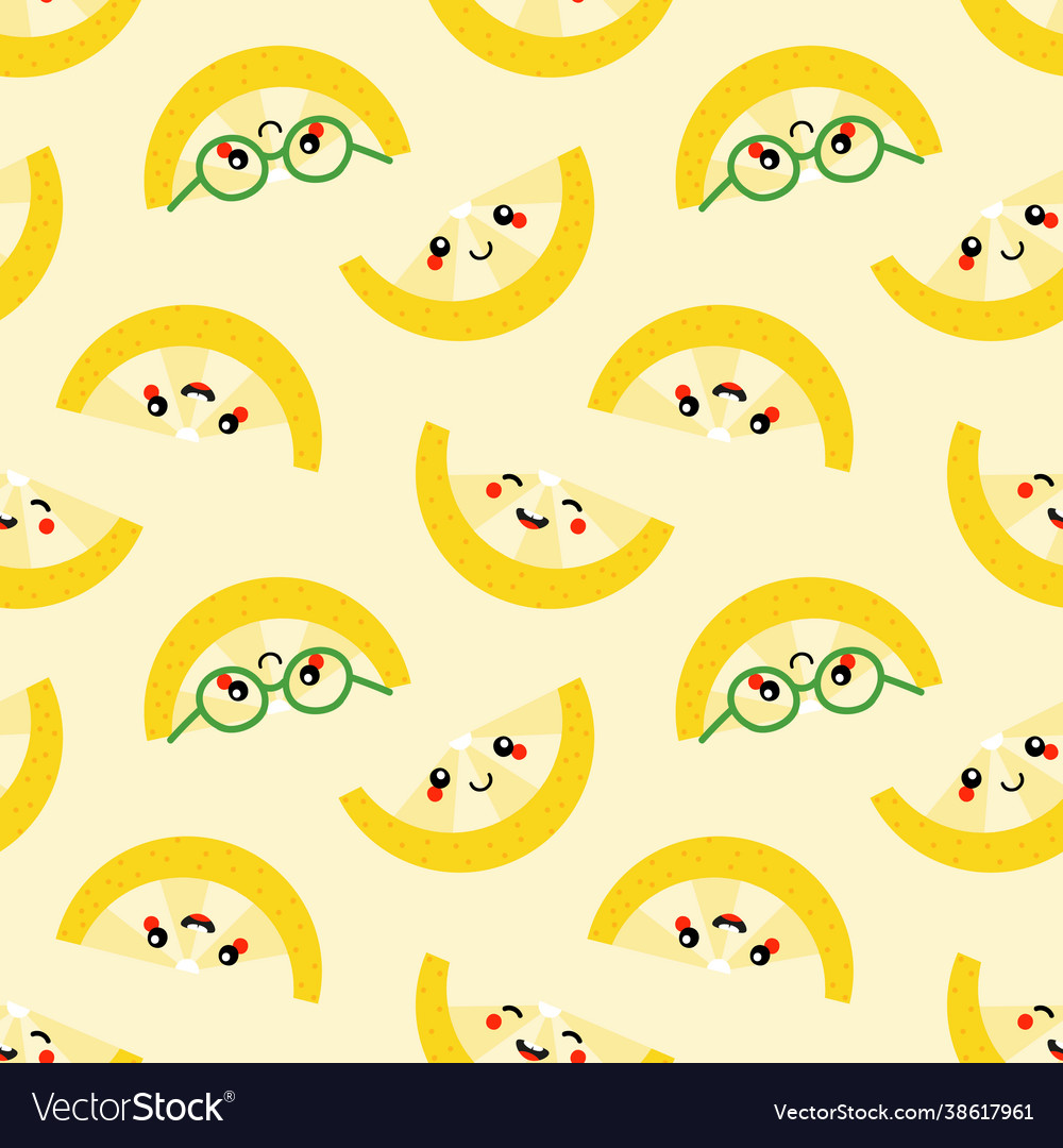 Cute lemon slice characters seamless pattern
