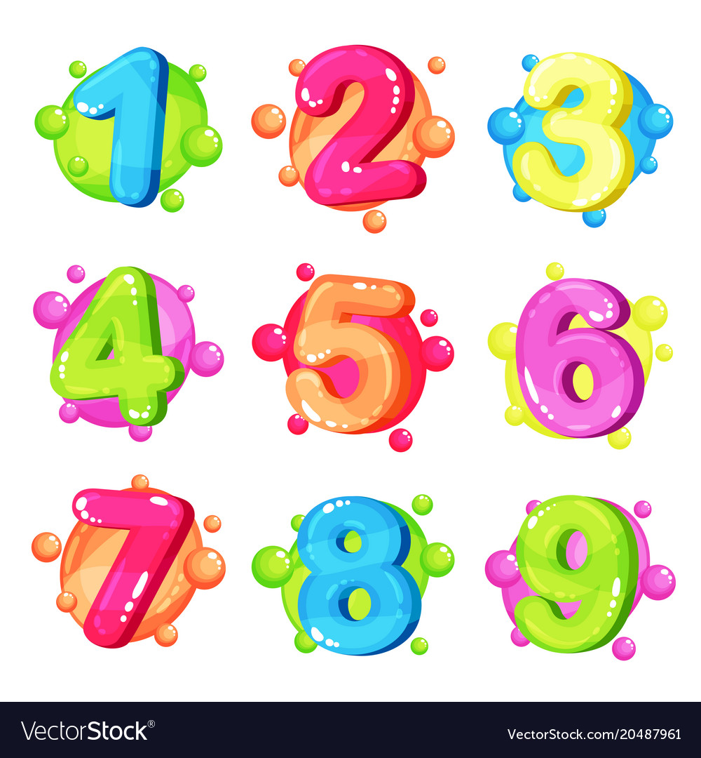 Funny colorful numbers set kids font Royalty Free Vector