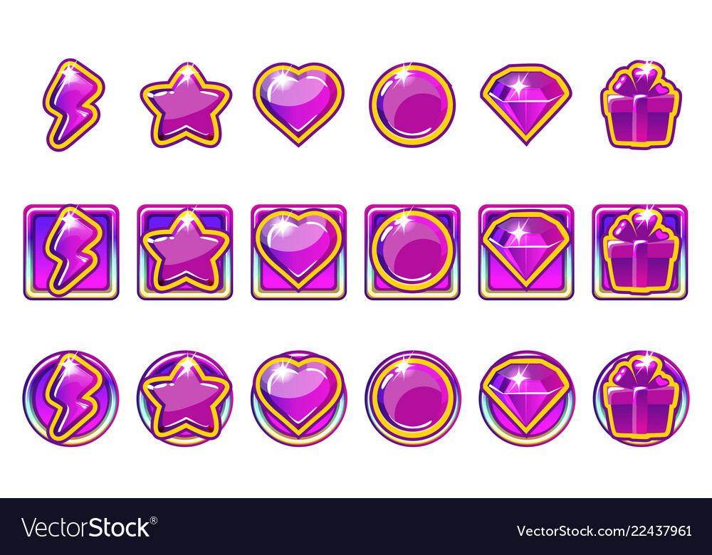 Game app icons set in purple for ui vector image Game app icons set in purple for ui
