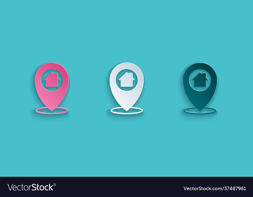 Paper cut map pointer with house icon isolated vector image Paper cut map pointer with house icon isolated